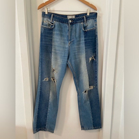 Free People Denim - Free People patchwork distressed loose straight leg denim size 30 boho grunge